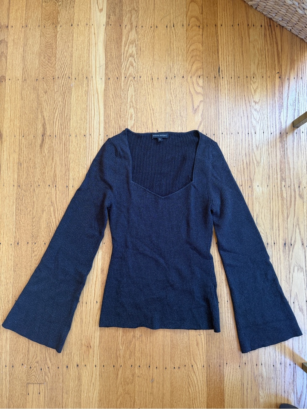 Banana Republic Long-Sleeve Knit Top with Square Neck - Shimmer Gray